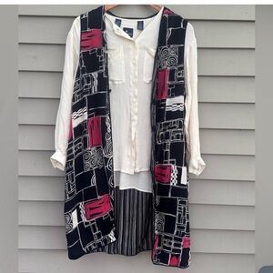 Vintage long vest reversible + blouse set rayon women’s medium